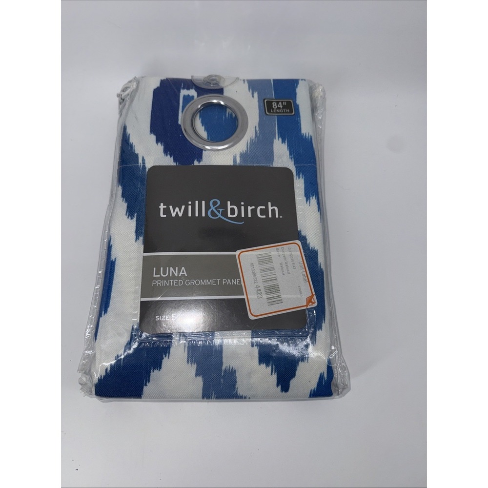 twill & birch LUNA Printed Grommet Panel 54" x 84" Blue White Whi‎ Curtain
